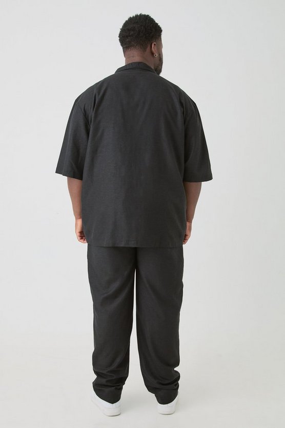 Plus lockere Leinen-Hose mit elastischem Bund in Schwarz