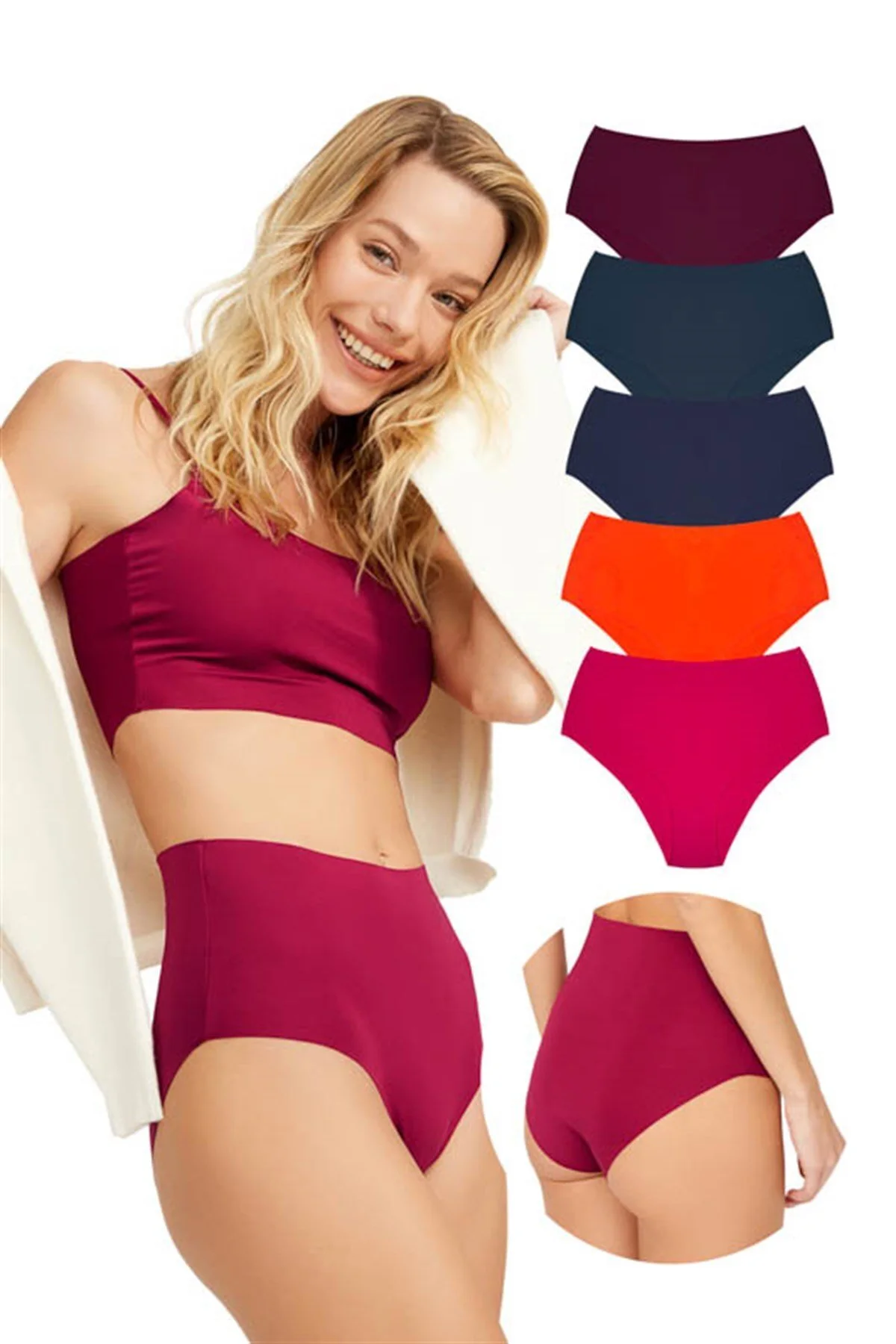 Cottonhill  Lasergeschnittene Basic-Bikini-Höschen mit hoher Taille, 5er-Pack – 2