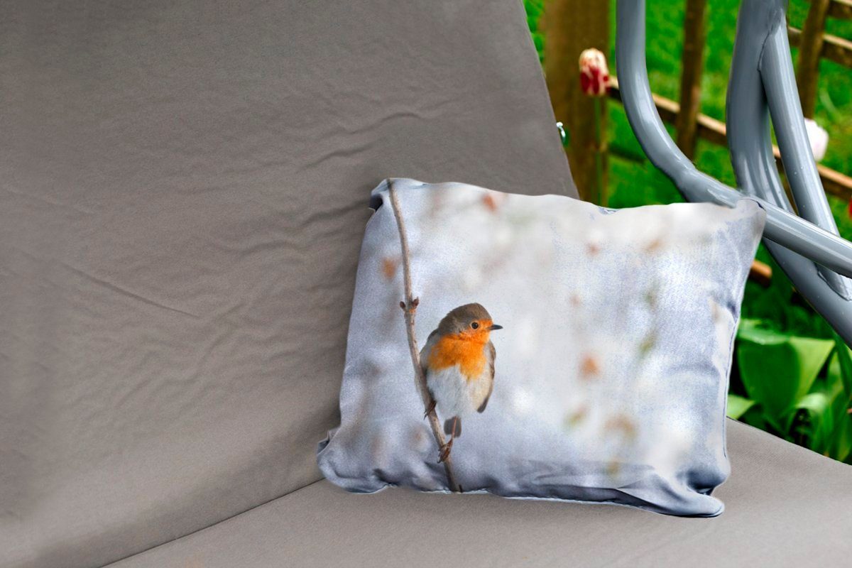 MuchoWow Dekokissen Vogel - Rotkehlchen - Winter, Outdoor-Dekorationskissen, Polyester, Dekokissenbezug, Kissenhülle
