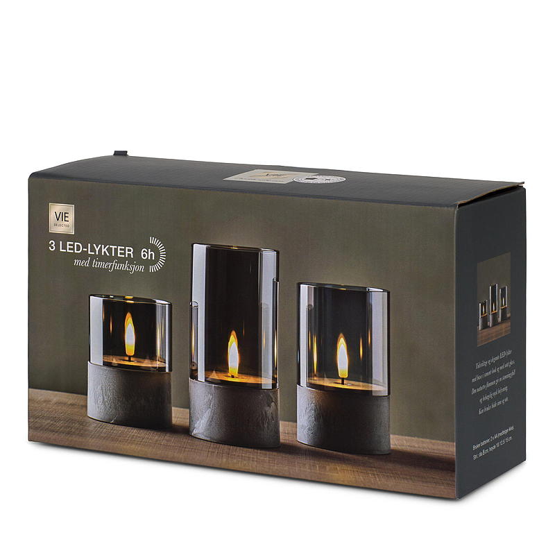 Vie Selected Ledlys 3 stk m/sotet glass Sement Base