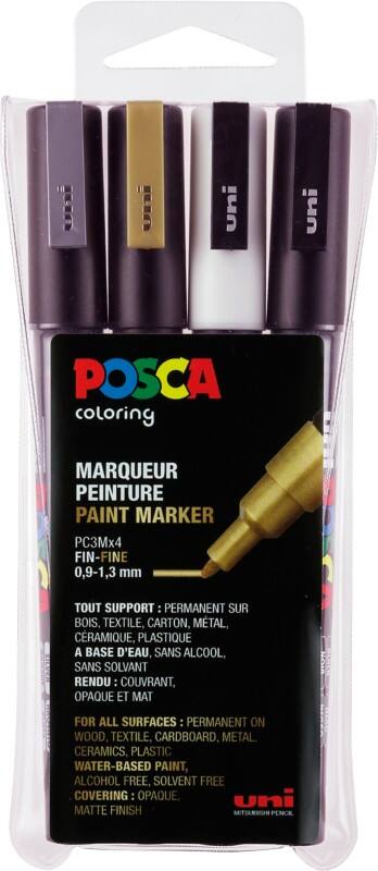 POSCA POSCA PC-3M Farbmarker Farbig sortiert Fein Rundspitze 0,9 - 1,3 mm 4 Stück