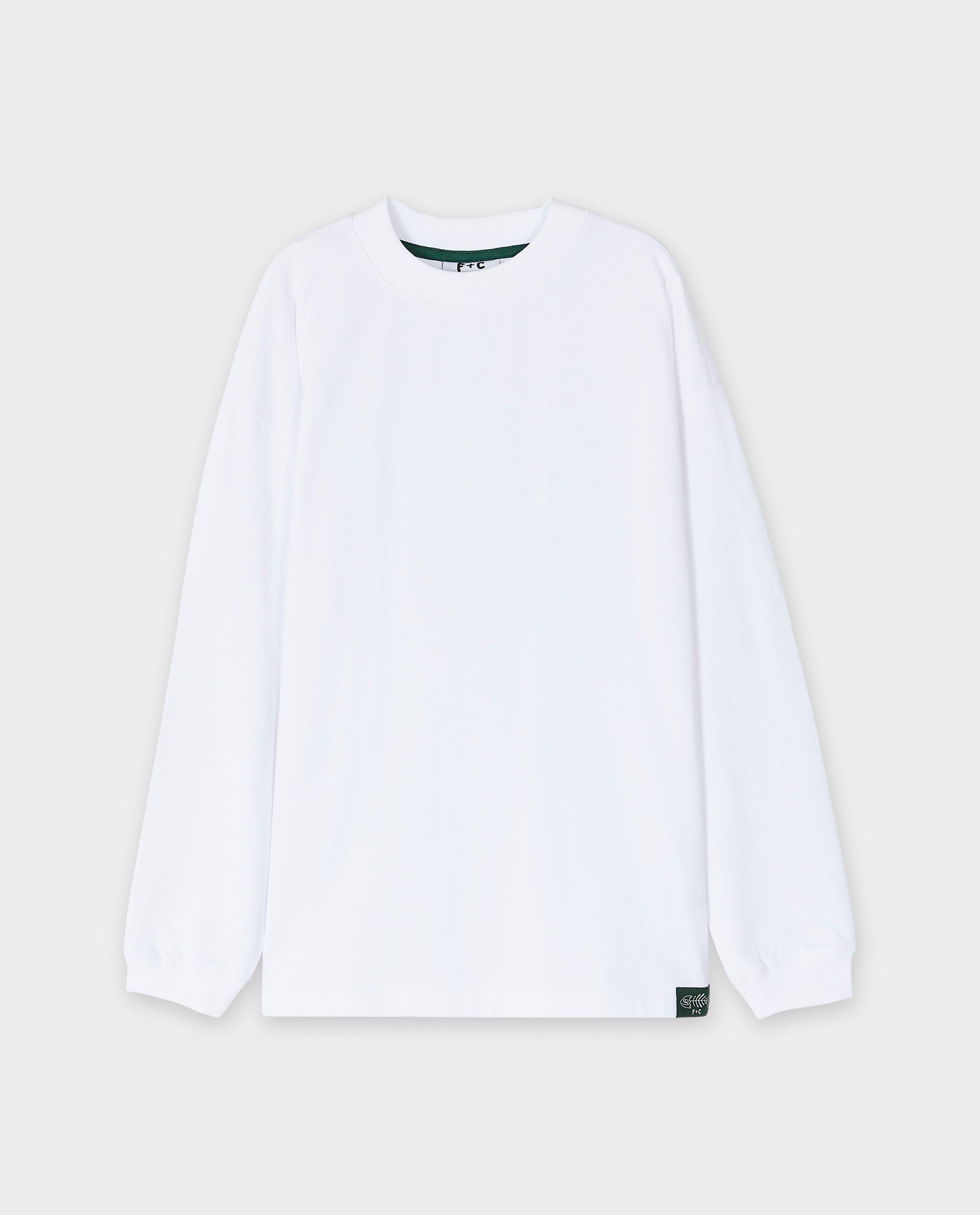 Tricou Fish & Chips alb cu mânecă lungă, croială lejeră, alb