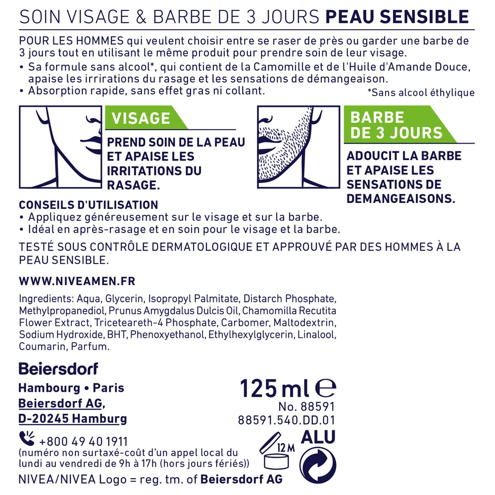 nivea SENSITIVE - Soin visage et barbe de 3 jours Soin visage et barbe homme