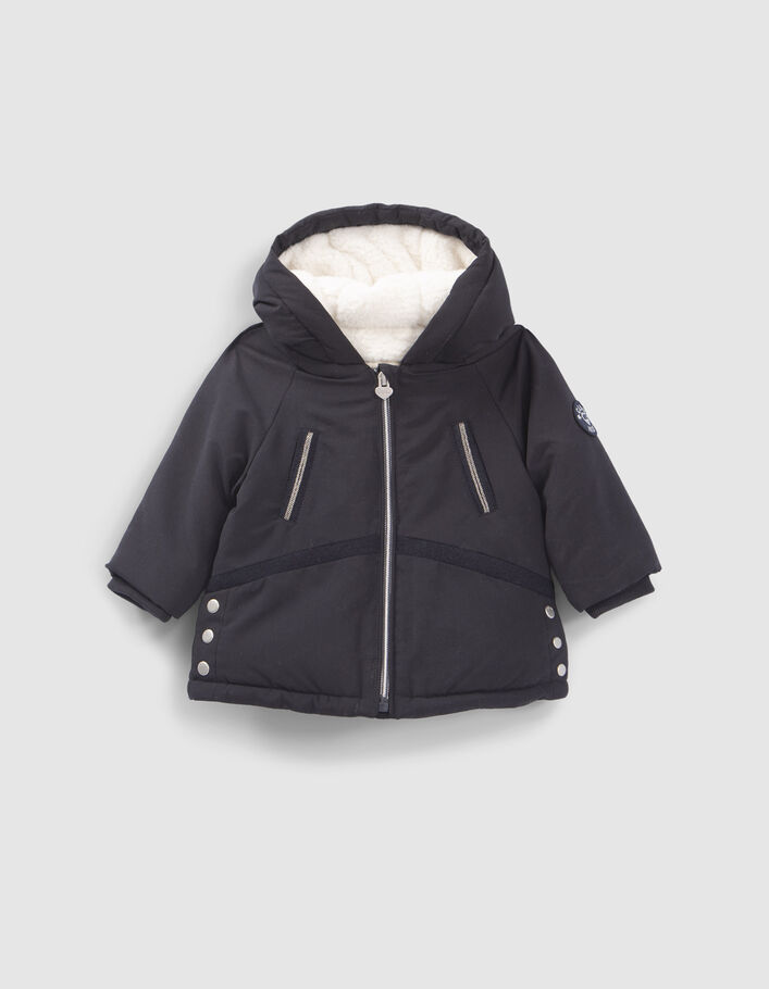 Parka marine fourrée à capuche bébé fille