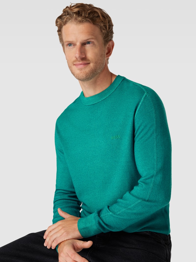 Strickpullover mit Label-Detail Modell 'Astefe' in dunkelgrün