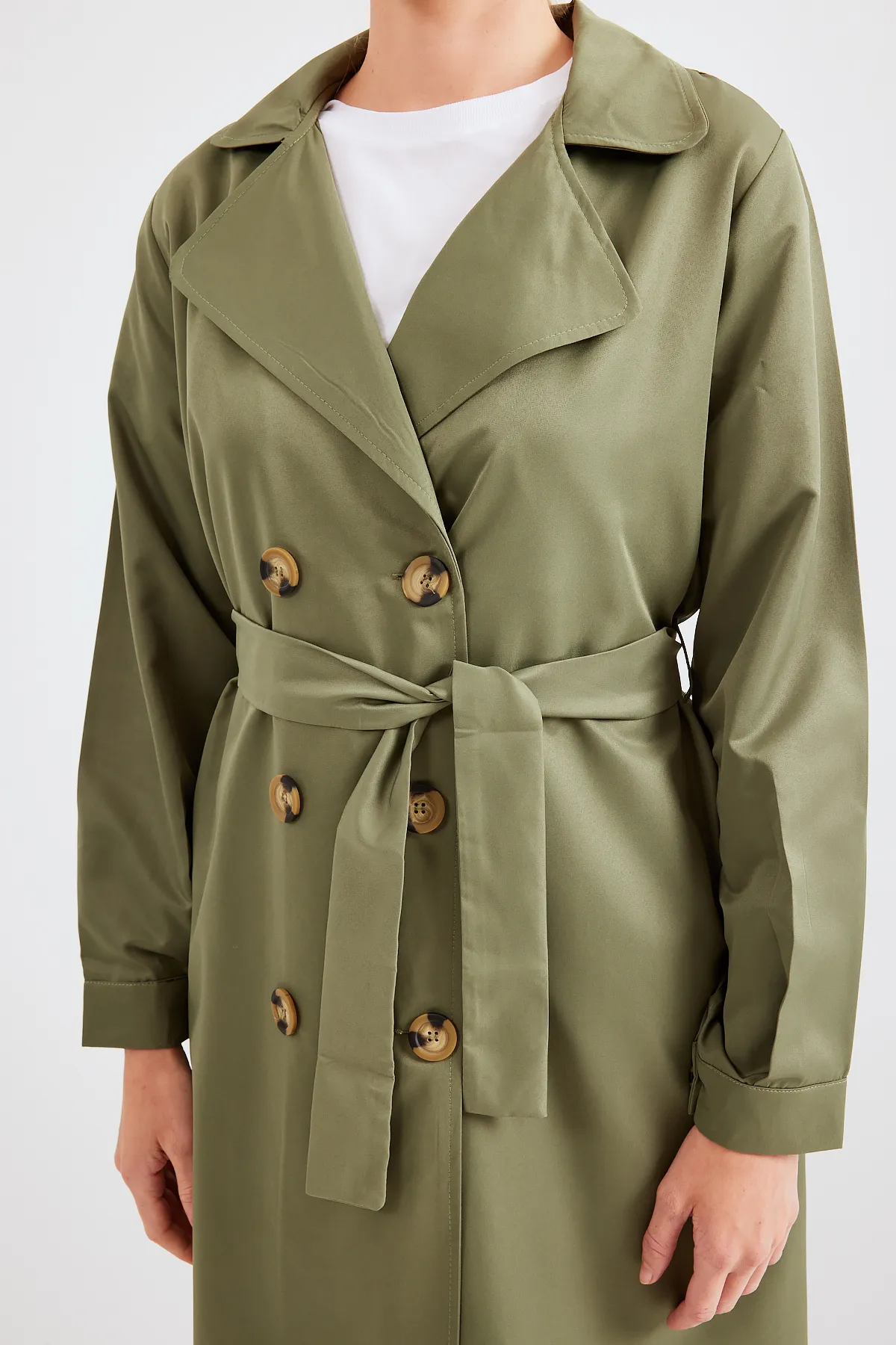 Bigdart  5853 Zweireihiger Trenchcoat mit Kragen – Khaki