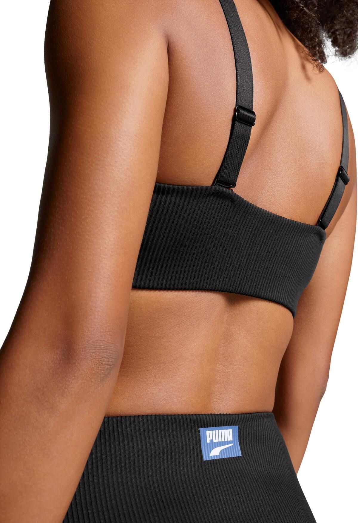 PUMA Black Combi Ribbed Scoop Neck Bikini-Oberteil