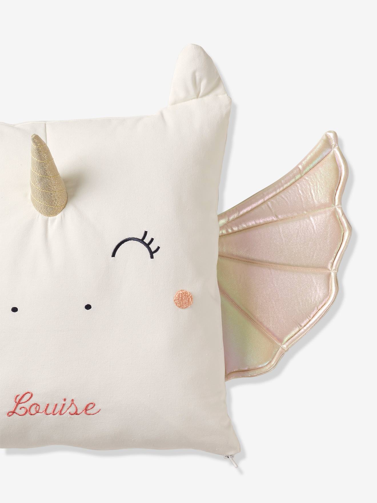 Vertbaudet Kinderzimmer Einhorn-Kissen, personalisierbar - wollweiß