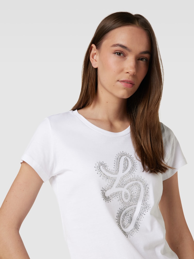 T-Shirt mit Ziersteinbesatz in weiss