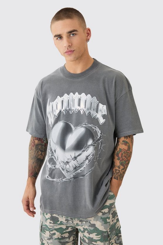 Oversize T-Shirt mit Herz-Print