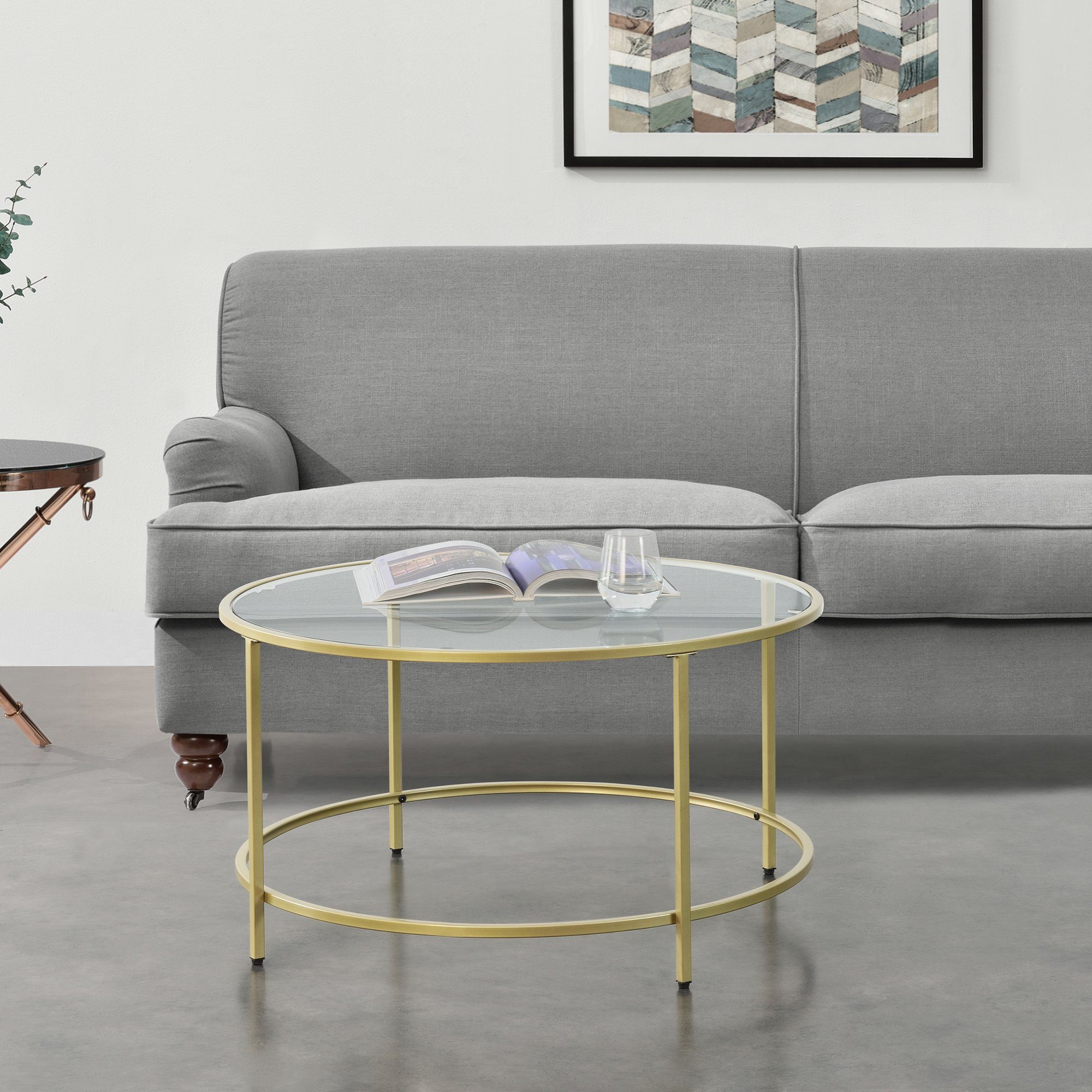 en.casa Couchtisch, Kouvola Wohnzimmertisch Sofatisch 84x45,5cm Glastisch Gold