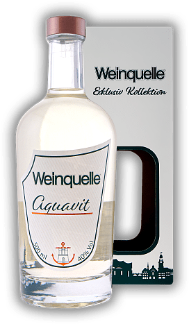 Weinquelle Aquavit 0,5 Liter Weinquelle Aquavit 0,5 Liter Ein ausgewogener klarer Aquavit mit einer für Hamburg typischen Kümmelnote. 0,5	 Liter - Vol 40%