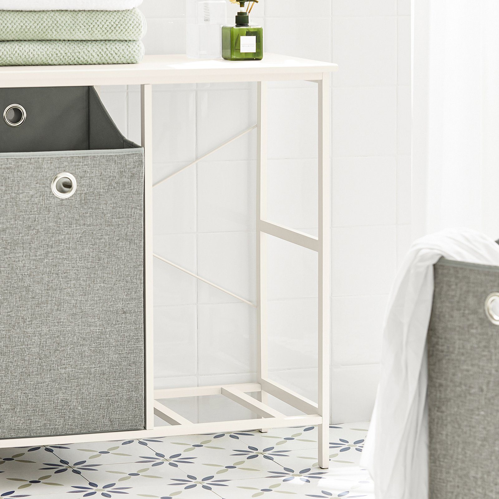 SoBuy Wäscheschrank BZR57 mit 2 abnehmbaren Wäschesäcken Wäschetruhe Wäschesammler Badschrank