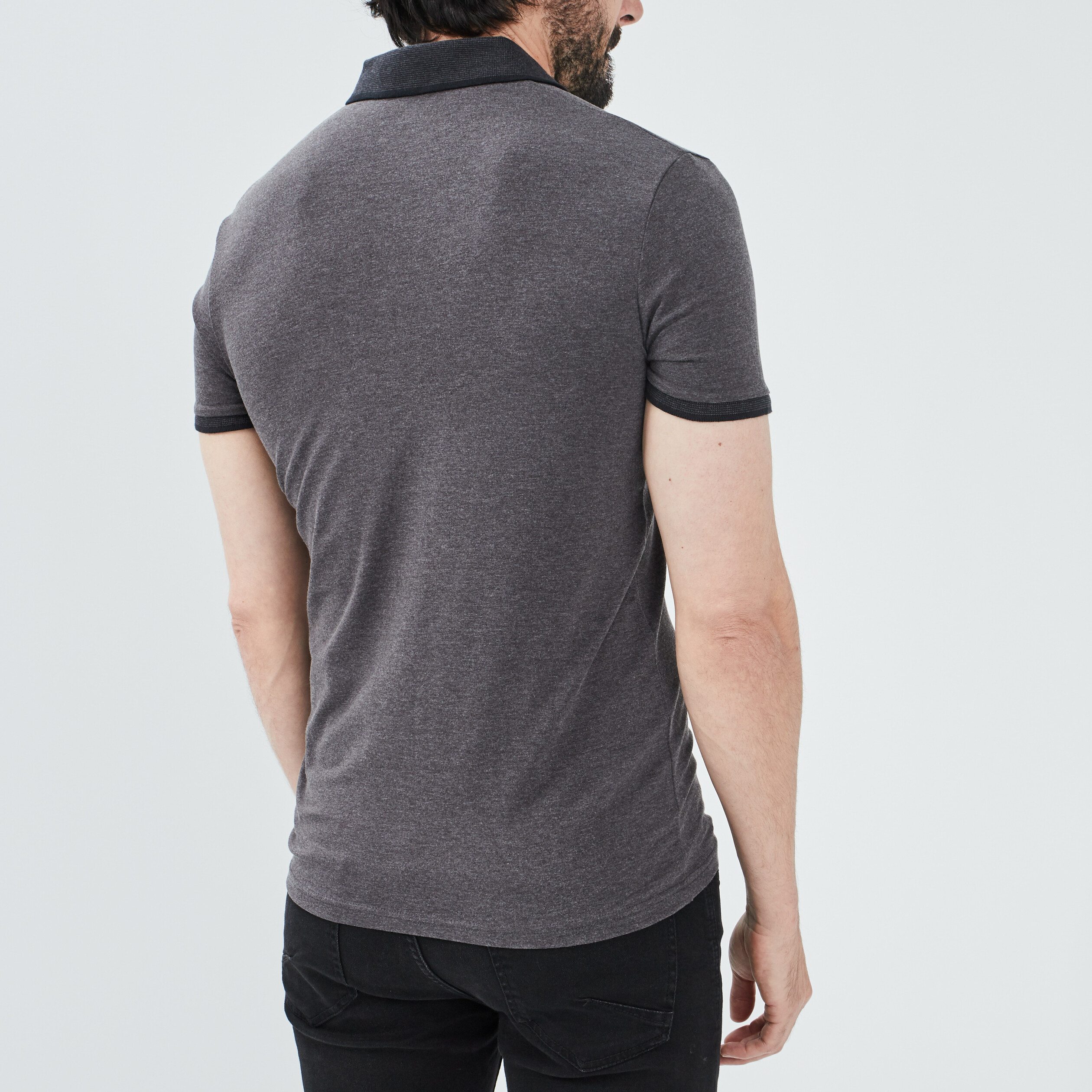 Polo ajusté manches courtes gris foncé homme | La Halle