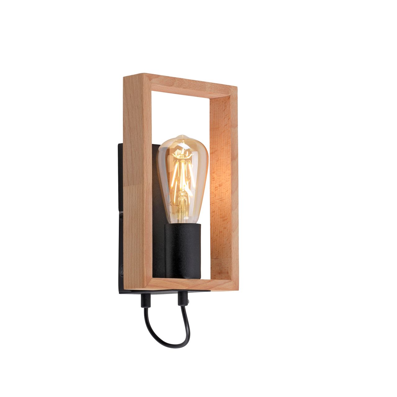 JUST LIGHT LeuchtenDirekt Wandleuchte FRAME, 1xE27/max. 60W, Innenleuchte, IP20, Wippschalter,  Metall und Holz