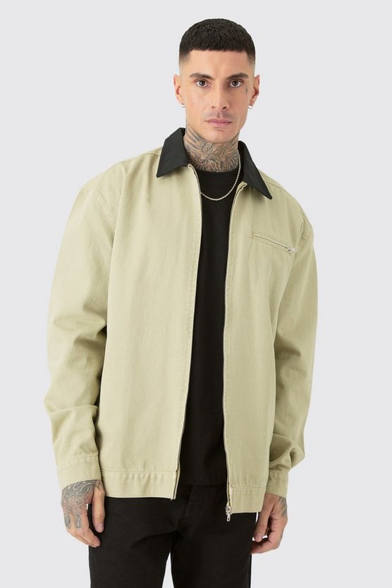 Tall Harrington-Jeans mit Kontrast-Kragen