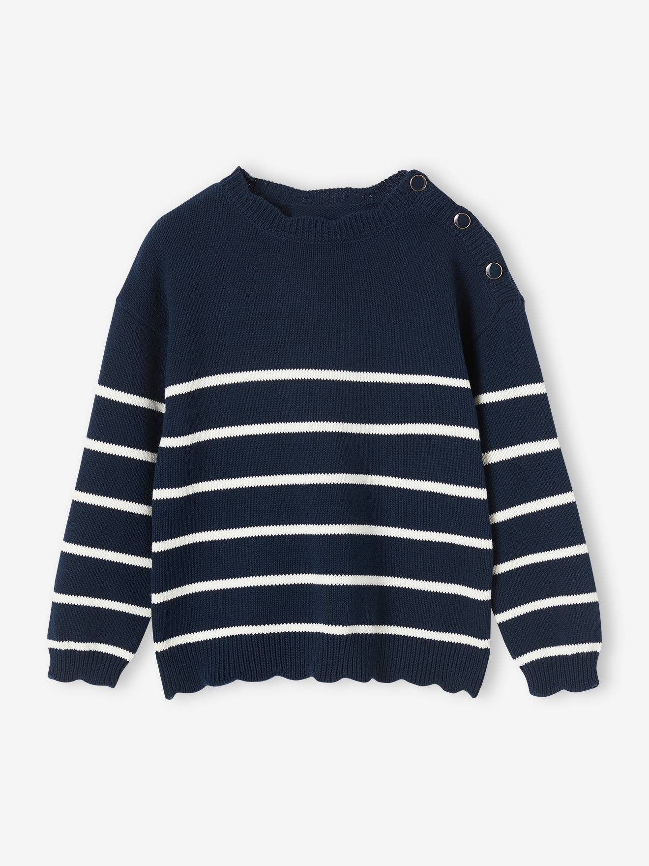 Pull marinière fantaisie fille rose poudré