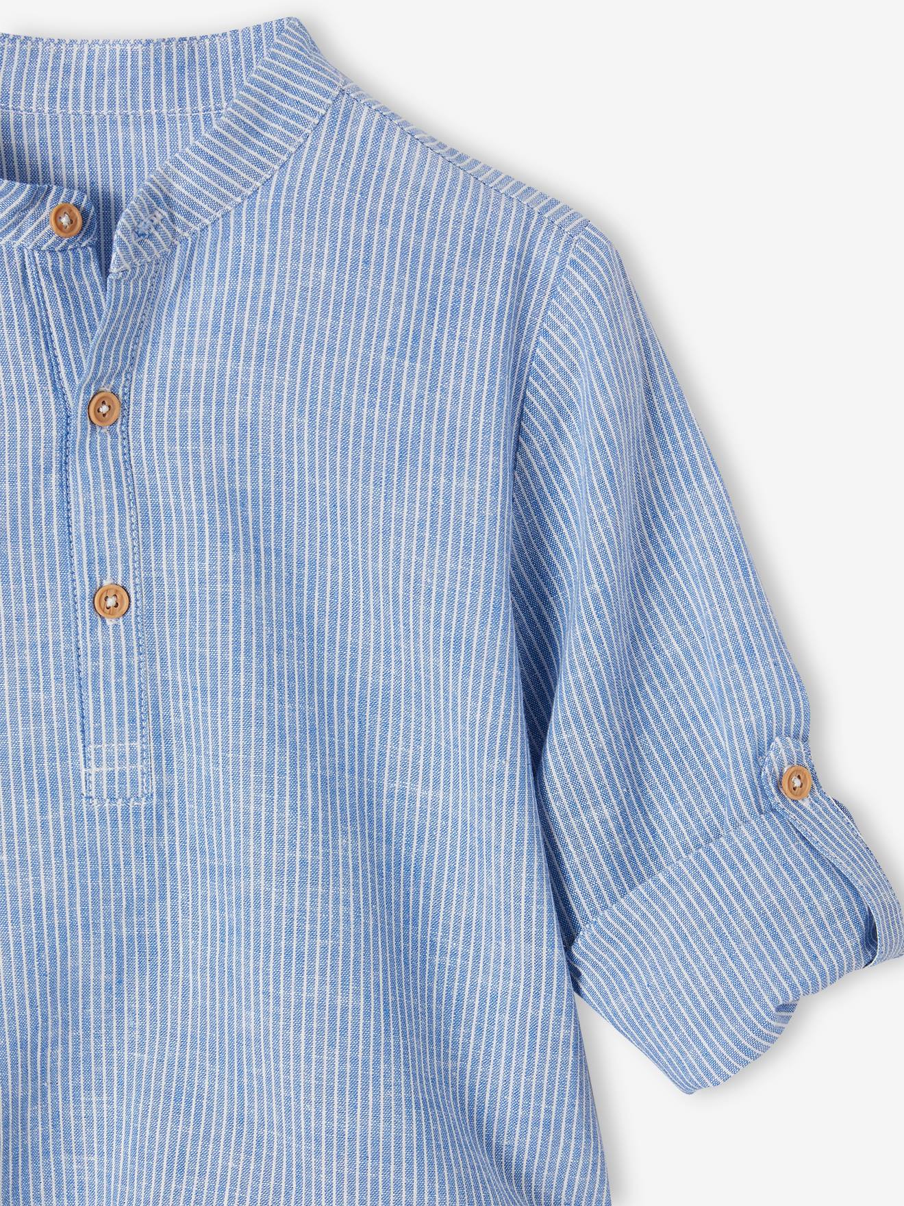 Vertbaudet Festliches Jungen-Set: Hemd & Shorts - blau gestreift