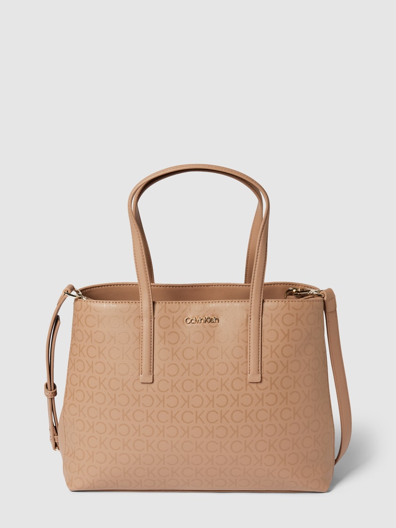 Tote Bag mit Allover-Logo in beige