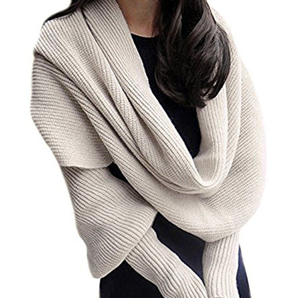KOMIRO Strickschal Damen Wrap Schal Shawl Mode Herbst Winter Cape mit Ärmeln Für 220cm