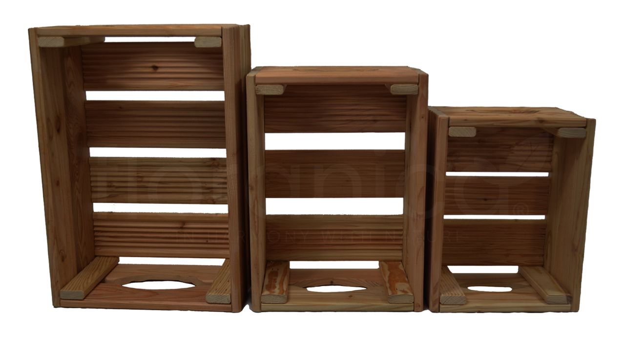 Pemicont Floranica Holzkiste Lärche Braun 3er Set Gartendeko Aufbewahrungsboxen Obstkisten Blumentopf Holz Kiste Spielzeugkiste