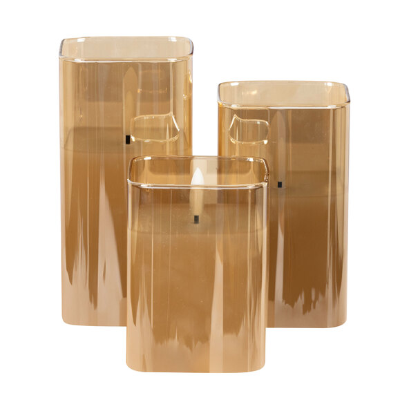 LED-Glaskerze, eckig, gold, 3er Set