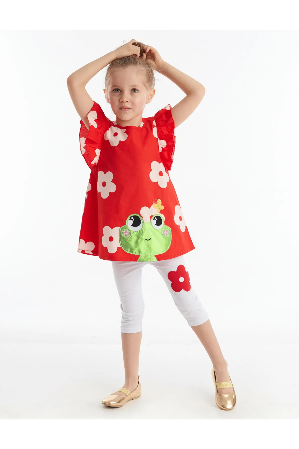 Denokids  Frosch-Tunika-Strumpfhosen-Set für Mädchen in Rot und Weiß