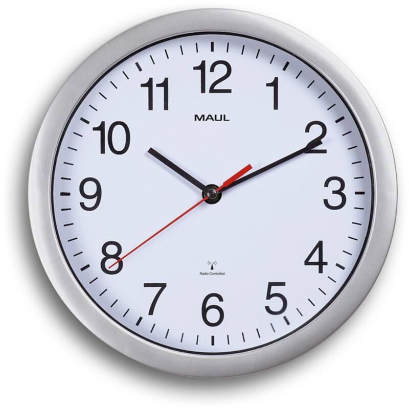 Maul Analog Funkgesteuerte Wanduhr Silber, Weiß 25 x 25,2 x 25,2 x 5 cm