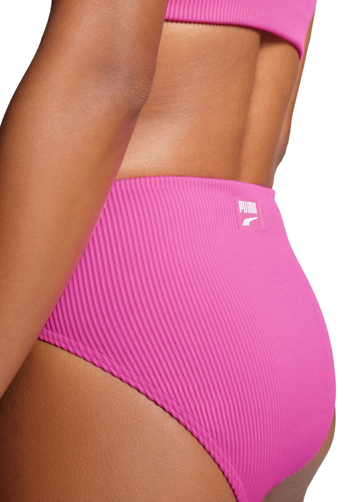PUMA Neon Pink Ribbed High Waist Bikinihose