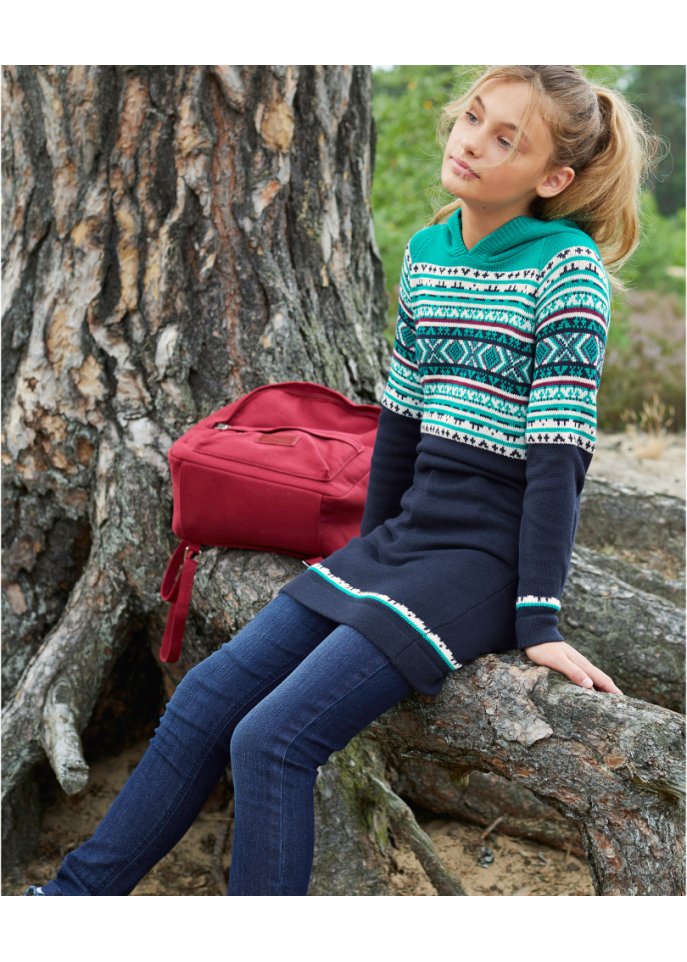 Mädchen Strickkleid mit Kapuze