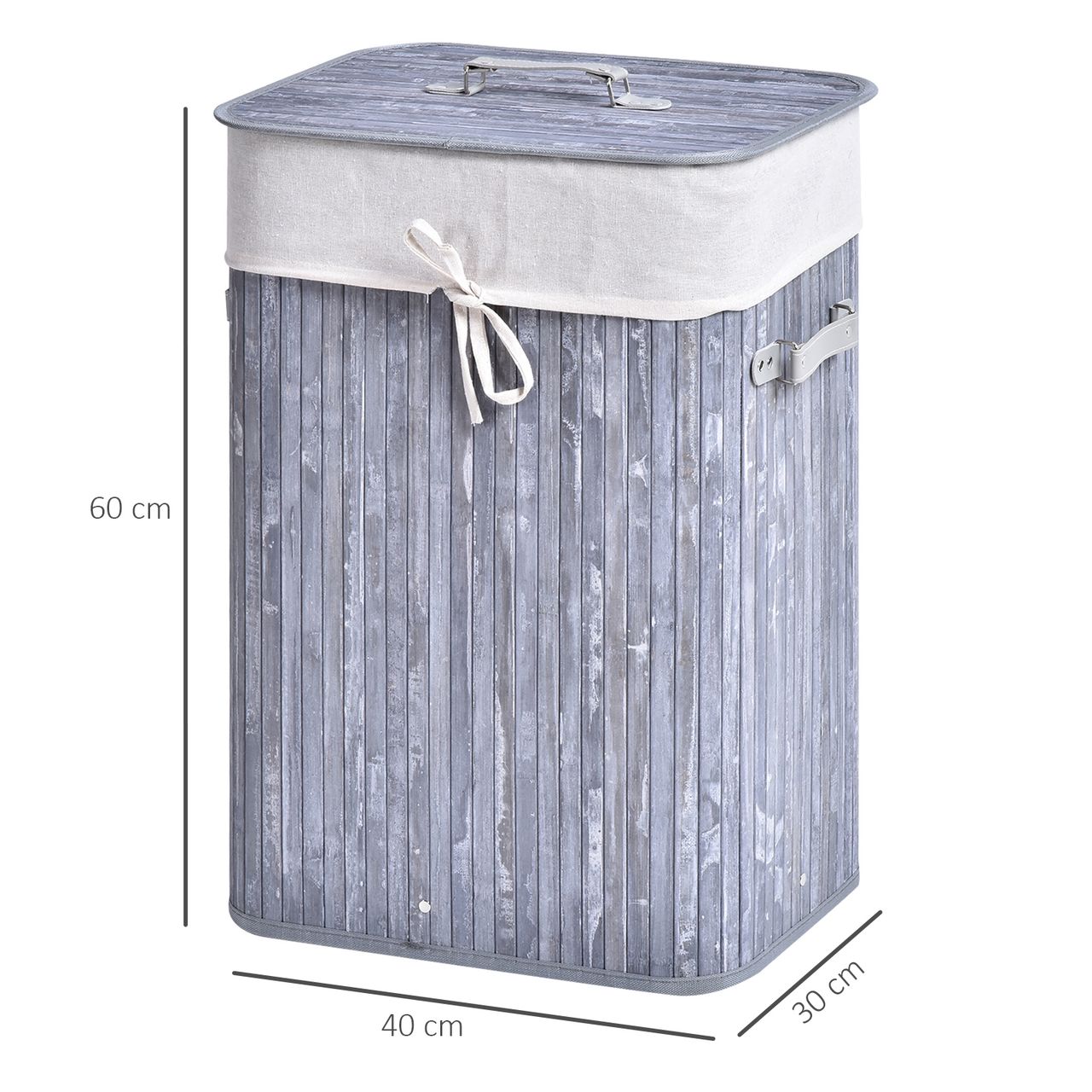 HOMCOM Wäschekorb, Wäschebox, Wäschesammler mit Deckel, Segeltuchsack, waschbarem Wäschesack, mit Griffen, Bambus , faltbar, 72L, Grau, 40 x 30 x 60 cm…