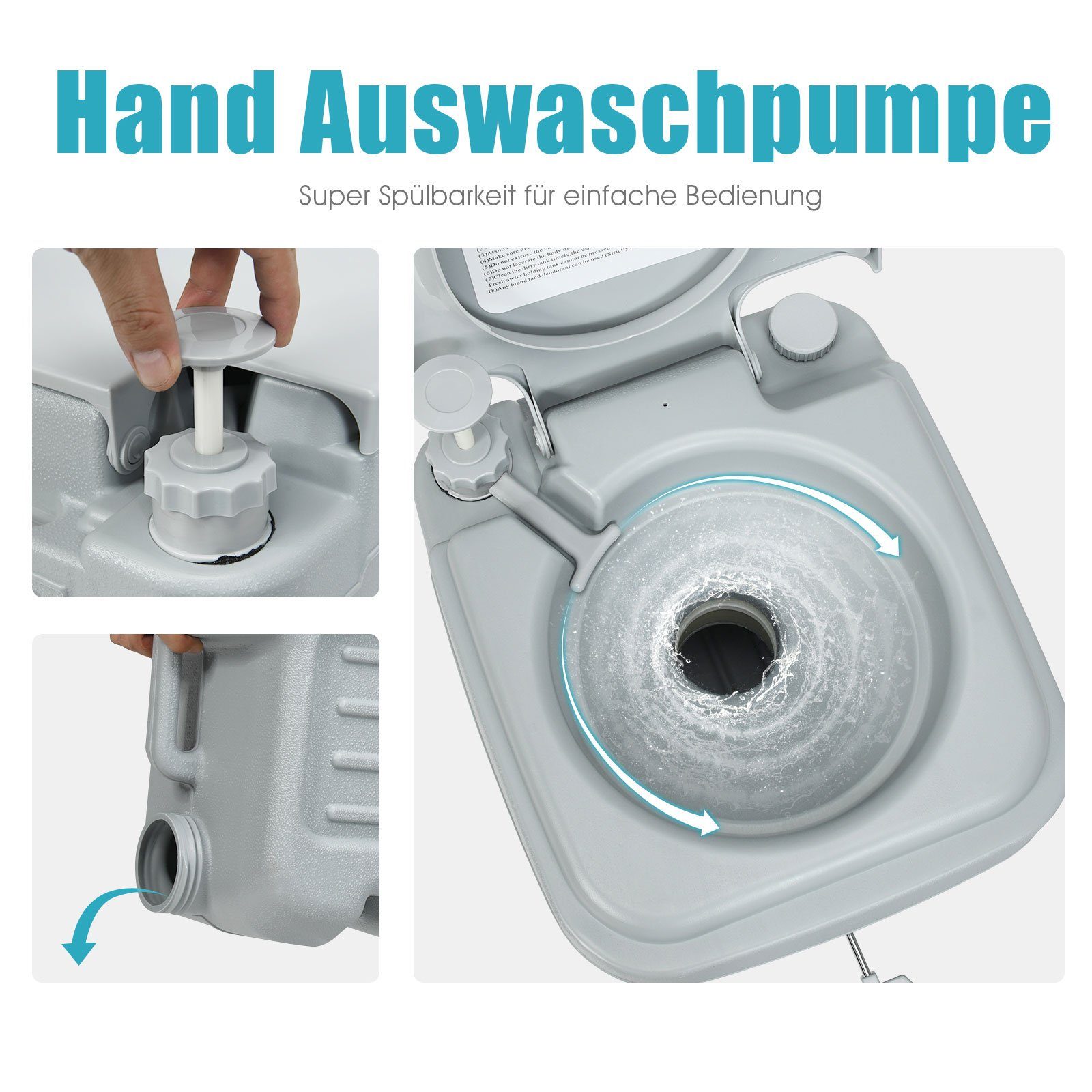 COSTWAY Campingtoilette Reisetoilette, 20L+12L mit abnehmbarem Abwassertank