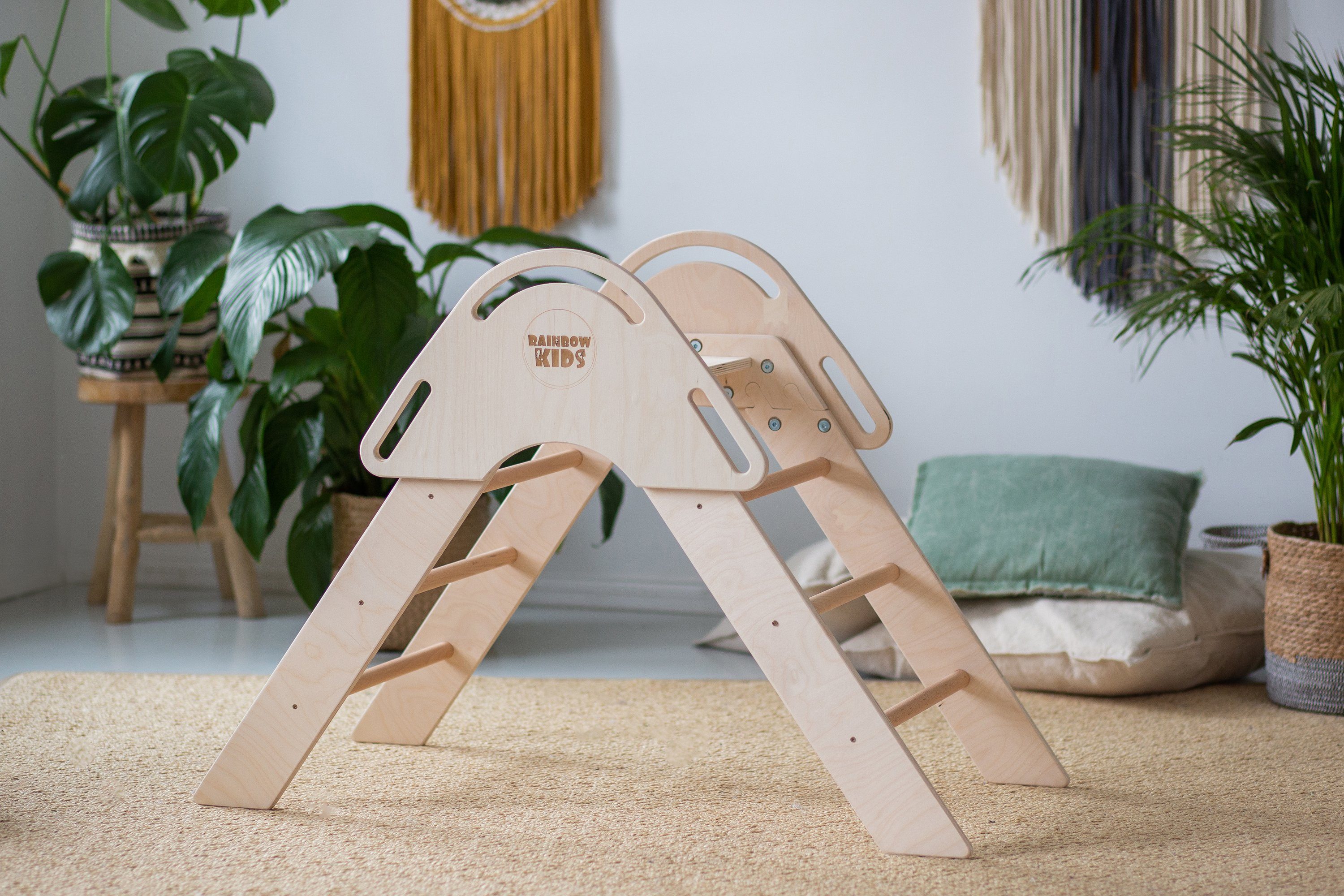 Rainbow Kids Kletterwand XL Holzspielzeug Montessori Kletterdreieck + Rutsche/Kletterwand S0017, (2-St), Made in Europe