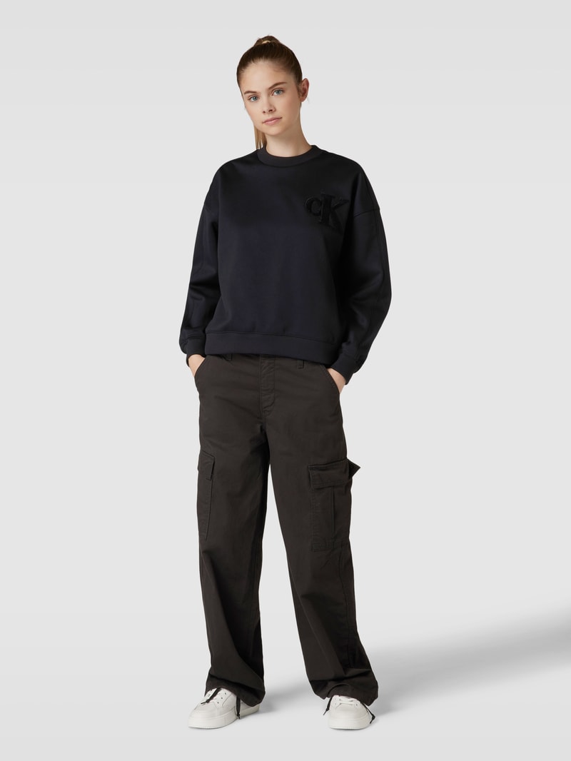 Sweatshirt mit Label-Detail Modell 'CHENILLE' in black
