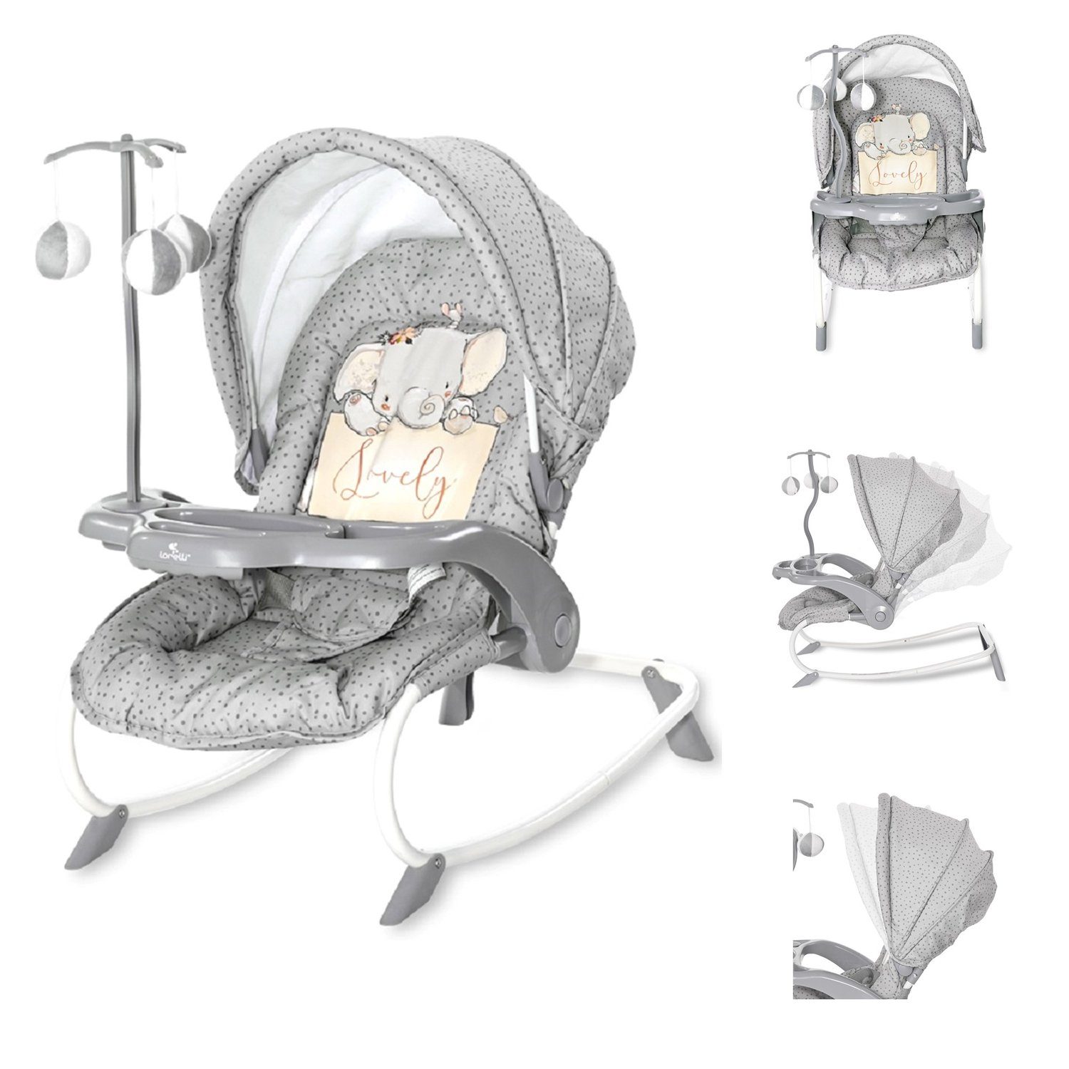 Lorelli Babywippe Baby Rocker, Babywippe Mobile, Mobile, Tisch, Sonnendach, verstellbar