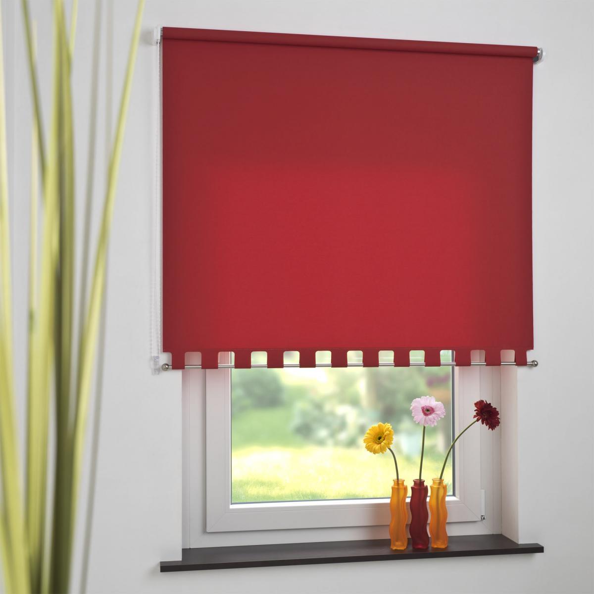 Bella Casa Seitenzugrollo Kettenzugrollo Volantrollo Rollo Eckig lichtdurchlässig 162 x 180 cm rot für Fenster