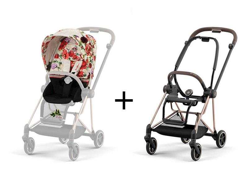Poussette MIOS 3 châssis Rose Gold habillage Spring Blossom Light