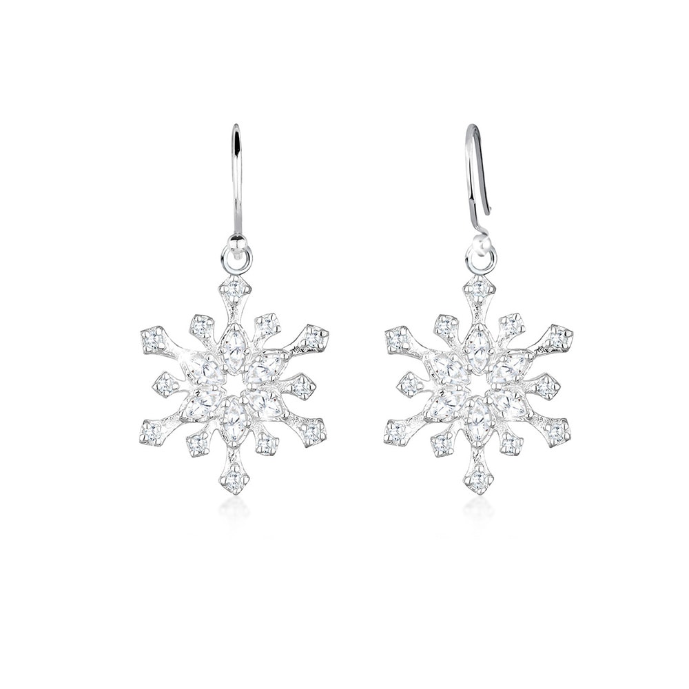 Elli Elli Boucles d'Oreilles Femme Pendentif Flocon de Neige Filigrane avec Cristaux d Boucles d'oreilles