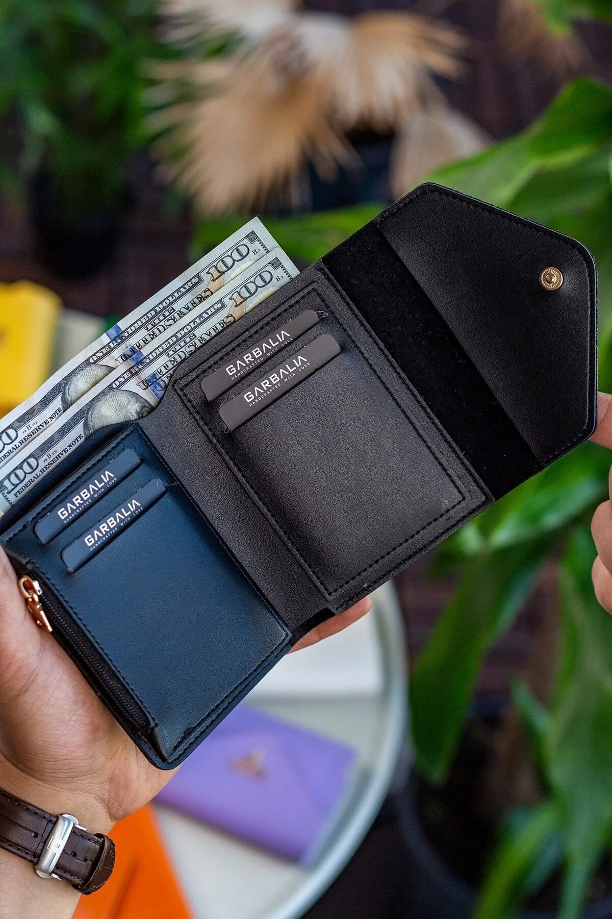Garbalia  Columbia Mini-Damenbrieftasche aus veganem Leder in Schwarz mit Münzfach und losem Kartenhalter