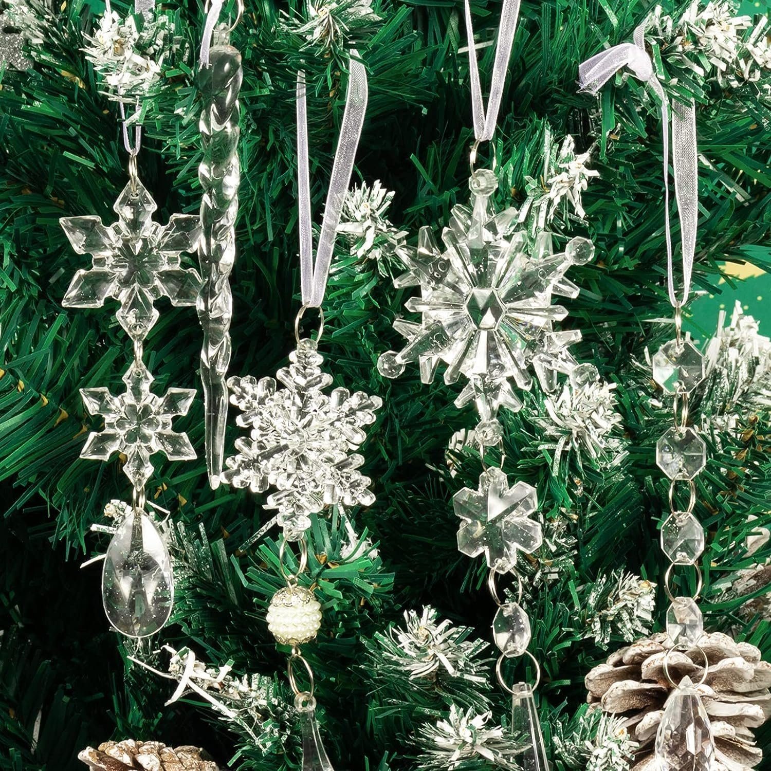 Lamon Christbaumschmuck 10 Stück Weihnachtsbaumschmuck Kristallornamente, hängende Weihnachtsschneeflocken Eiszapfen Tropfen