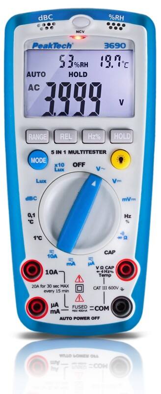 Peaktech Tragbares Multimeter PeakTech 3690 Stromversorgung: Batterie Test Typ: Spannung, Strom, Widerstand, Kapazität, Temperatur