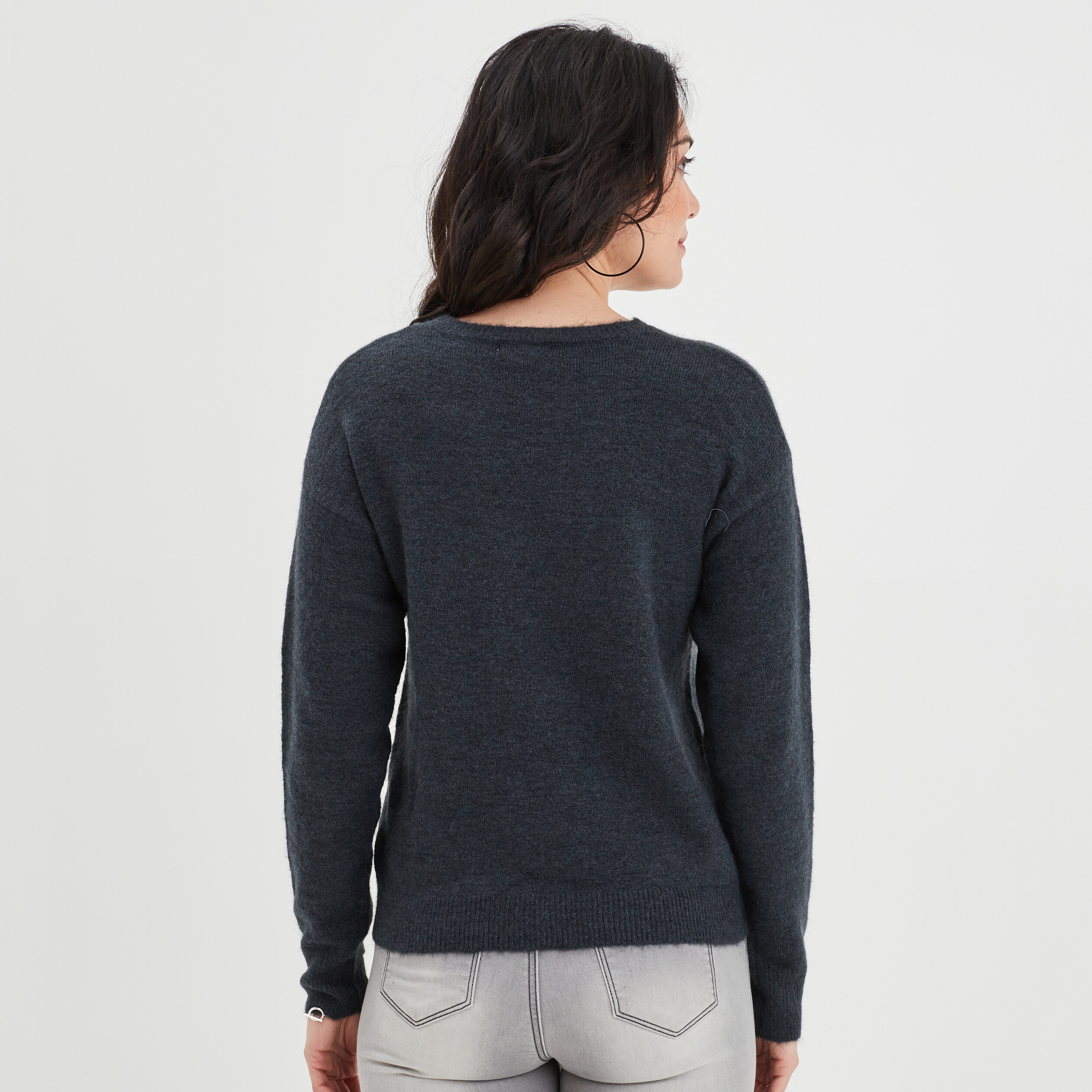Pull col rond manches longues bleu foncé femme | La Halle