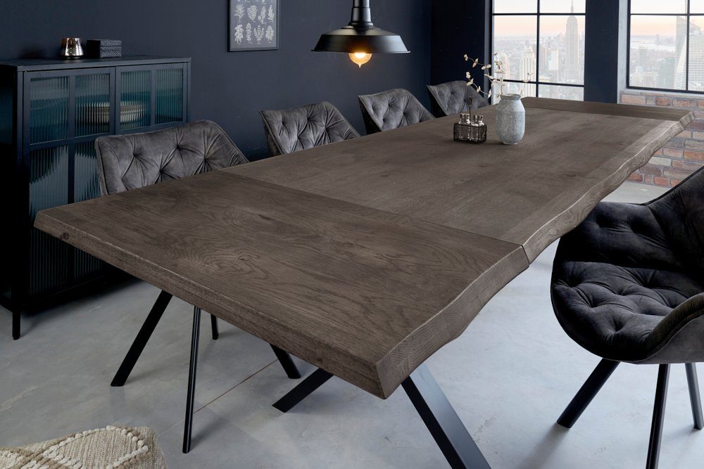 riess-ambiente Ansteckplatte WILD OAK 50cm grau (smoke finish), Set, 2St., Esszimmer · Massivholz · Wildeiche · Baumkante · Verlängerung · geölt