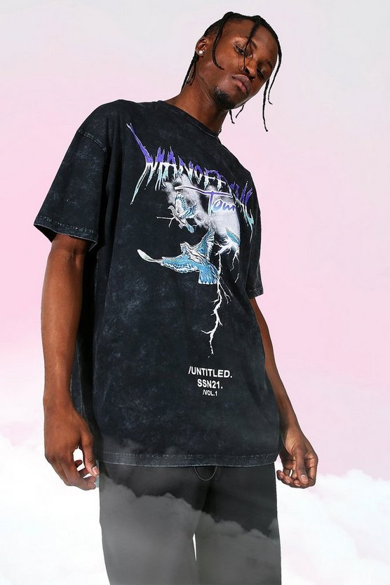 Oversize Batik T-Shirt mit Tour-Print