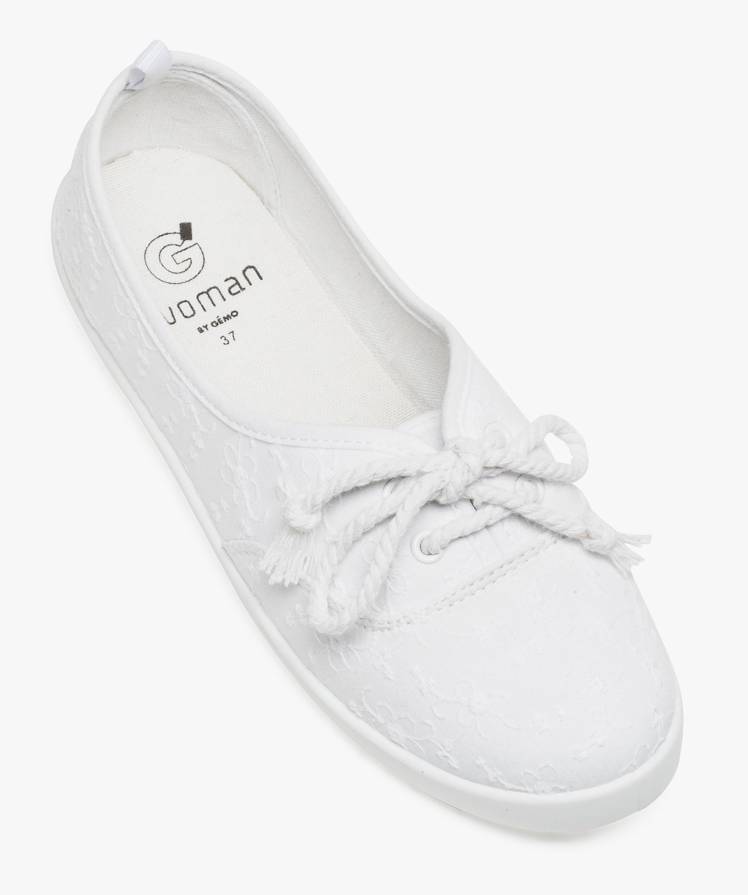 Baskets femme fines en toile avec lacets cordelette blanc | GEMO