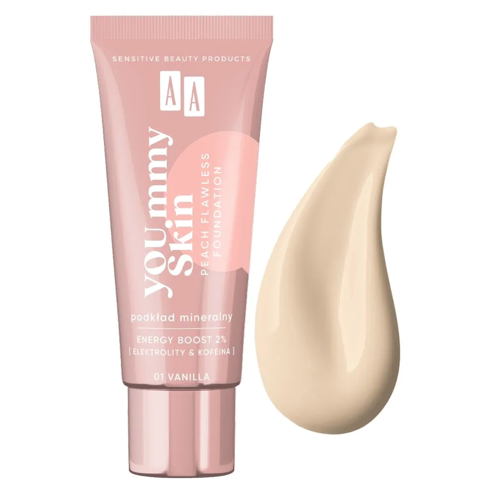 AA YOUmmy Skin Peach Flawless Radiance Mineral Foundation, 01 Vanilje