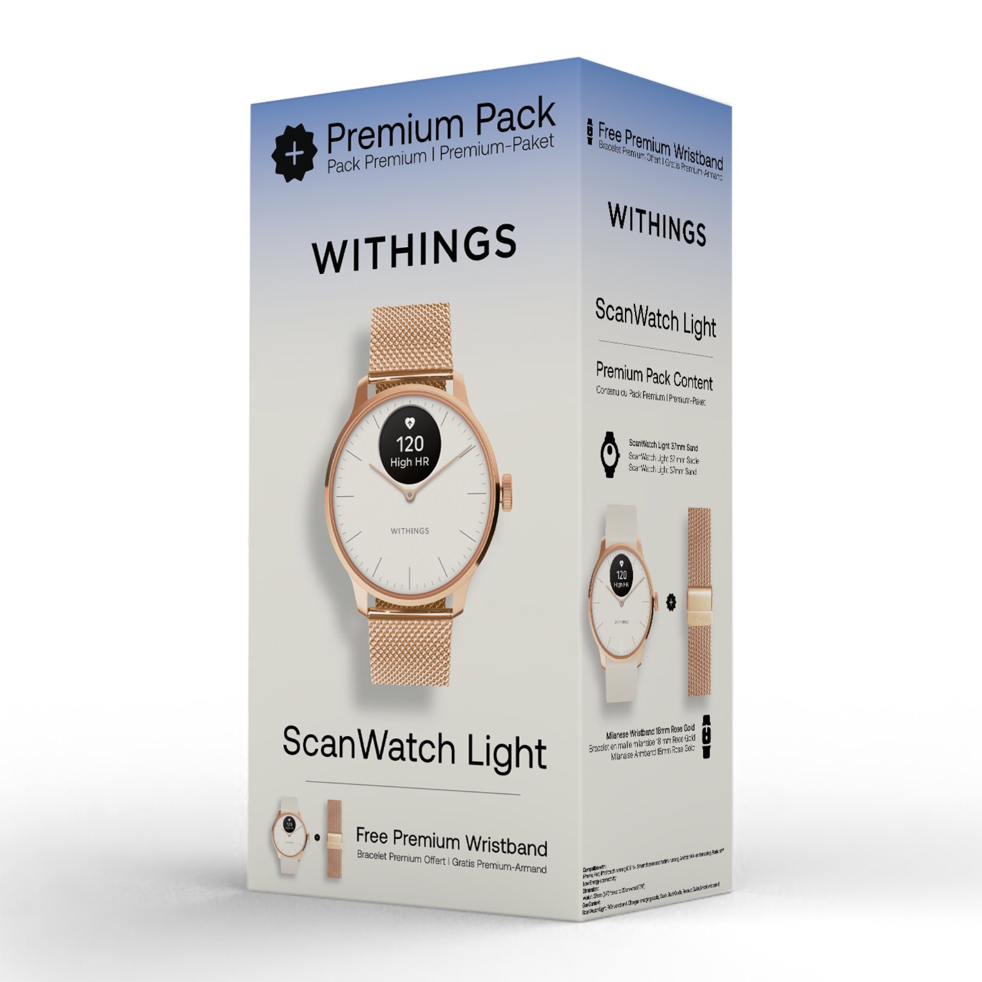 Withings HWA11 ScanWatch Light + Rose Gold Milanese Band Bundle Smartwatch (1,6 cm/0,63 Zoll) Spar-Set, mit Wechselarmband