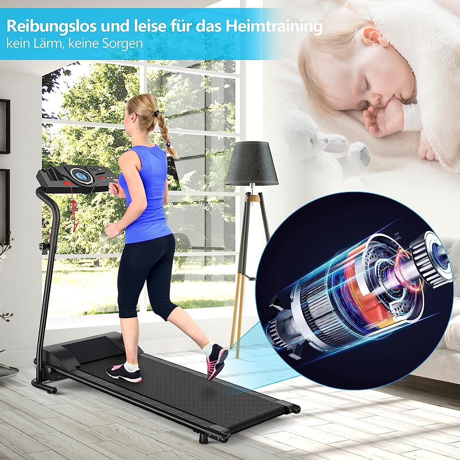 KOMFOTTEU Laufband Fitnessgerät, bis 100 kg, bis 10 km/h