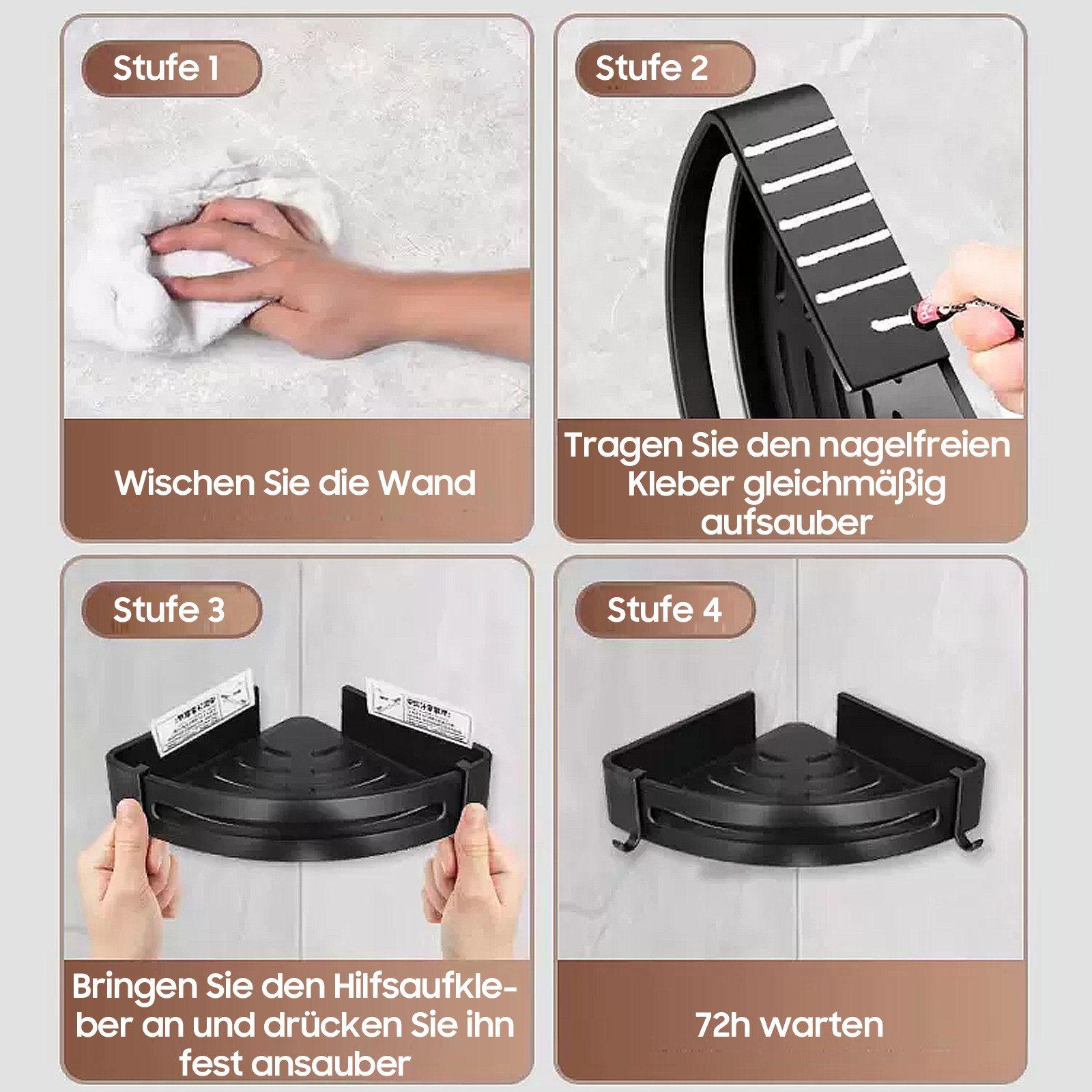 iceagle Duschablage Duschablage Schwarz Eckregal, Dreieck Duschkorb, Badregal Ohne Bohren, Badezimmer-Dreiecksregal ohne Bohren für Balkon, Schlafzimmer, 2-Pack, 4 Häkchen, Stanzen/Einfügen, Hochwertiges Raumfahrt-Aluminium