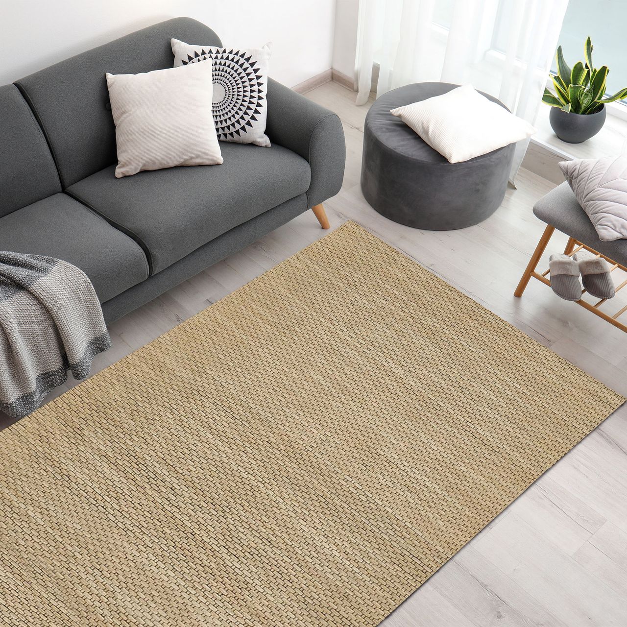 HOMCOM Teppich aus Wolle Greige 190 x 130 x 1 cm